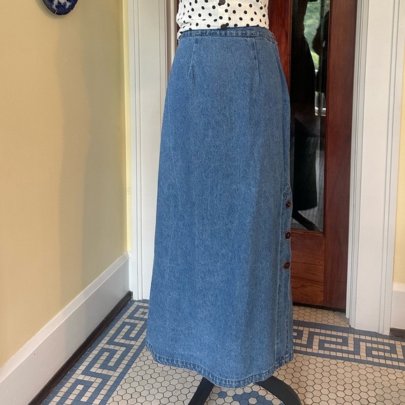 CMC | Vintage Denim Maxi Skirt with Side Button Detail, Size M - Picture 1 of 10